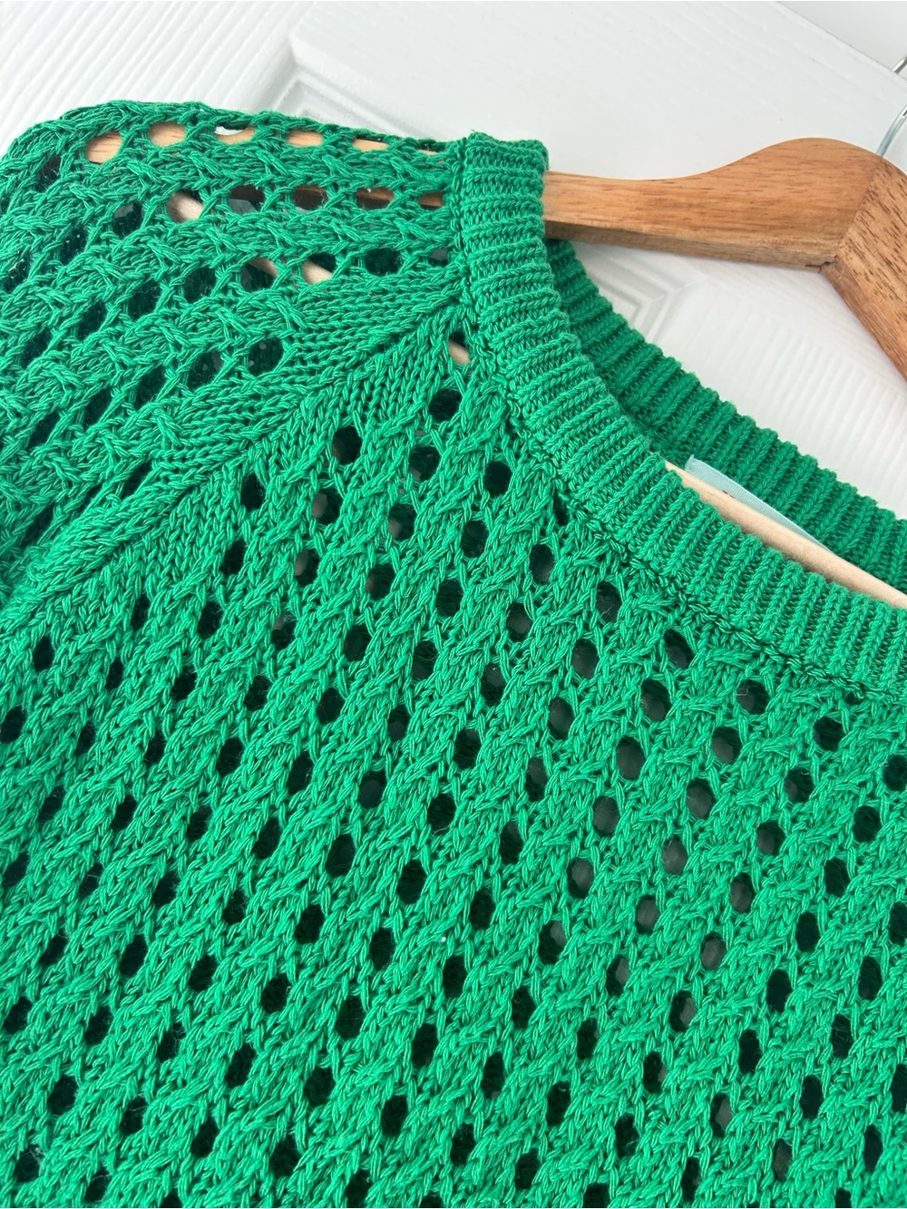 Green Open-Knit Crewneck Sweater - Picture 2 of 4